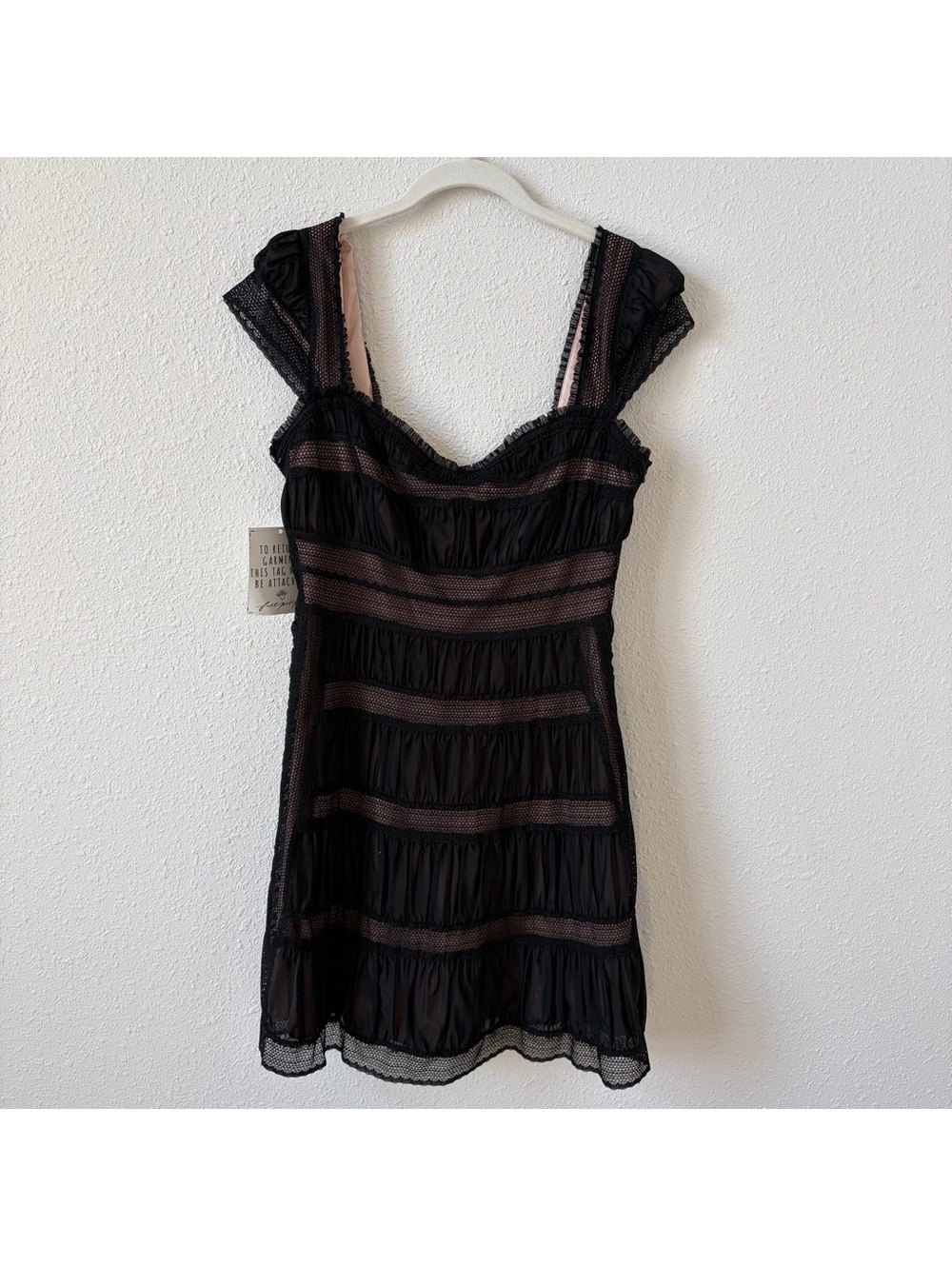 Free People Alicia Lace Mini Dress in Black Size 8